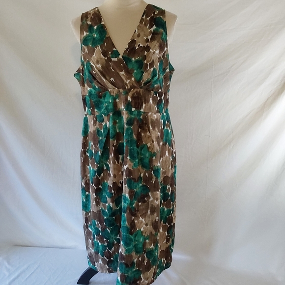 Axcess Liz Claiborne Lined Sleeveless Midi Dress Brown Green Floral XL - Picture 1 of 11